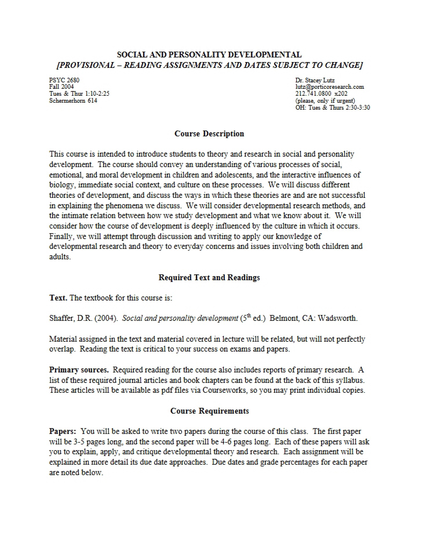 Developmental Social and Personality Psychology