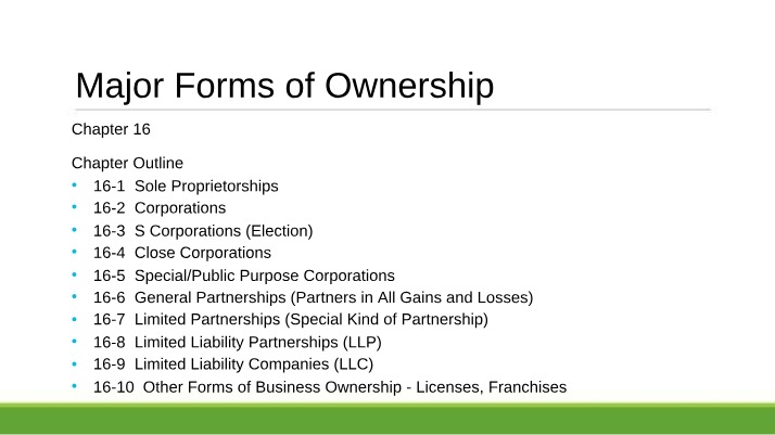 Sole Proprietorships, Corporations, Partnerships, and LLCs - Ownership