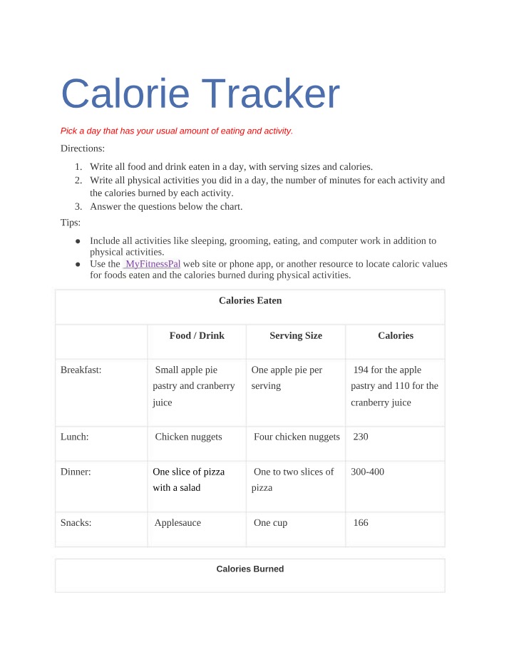 Assignment - Calorie Tracker