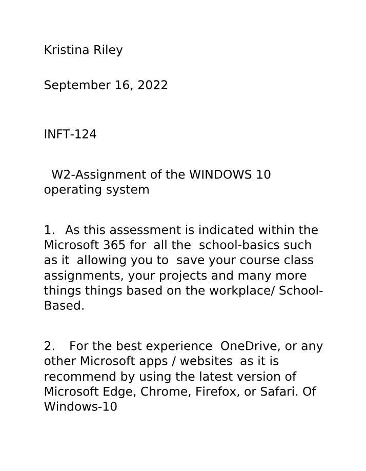Week 2 Assignment - Windows 10 Operating System