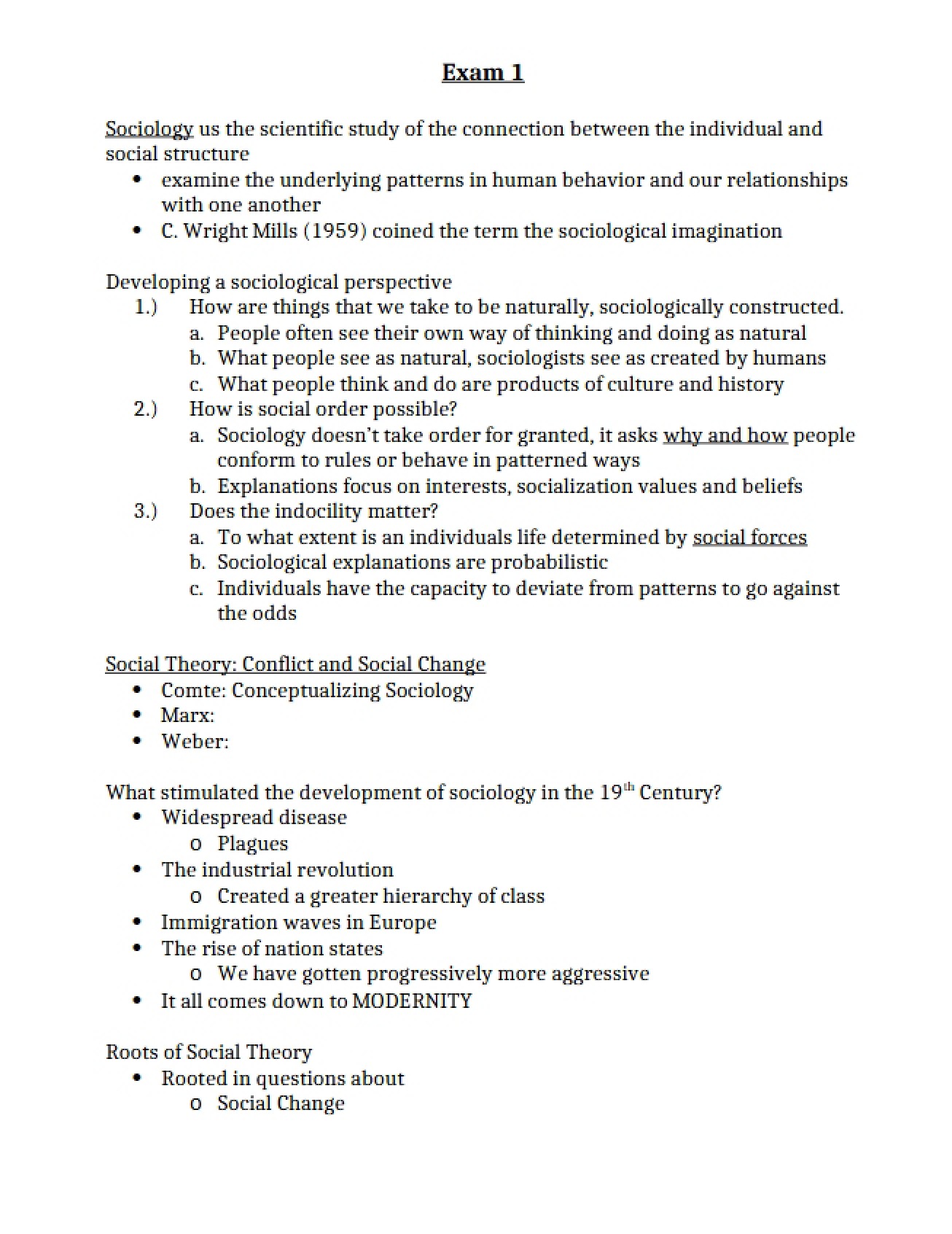 Introduction to Sociology Exam 1