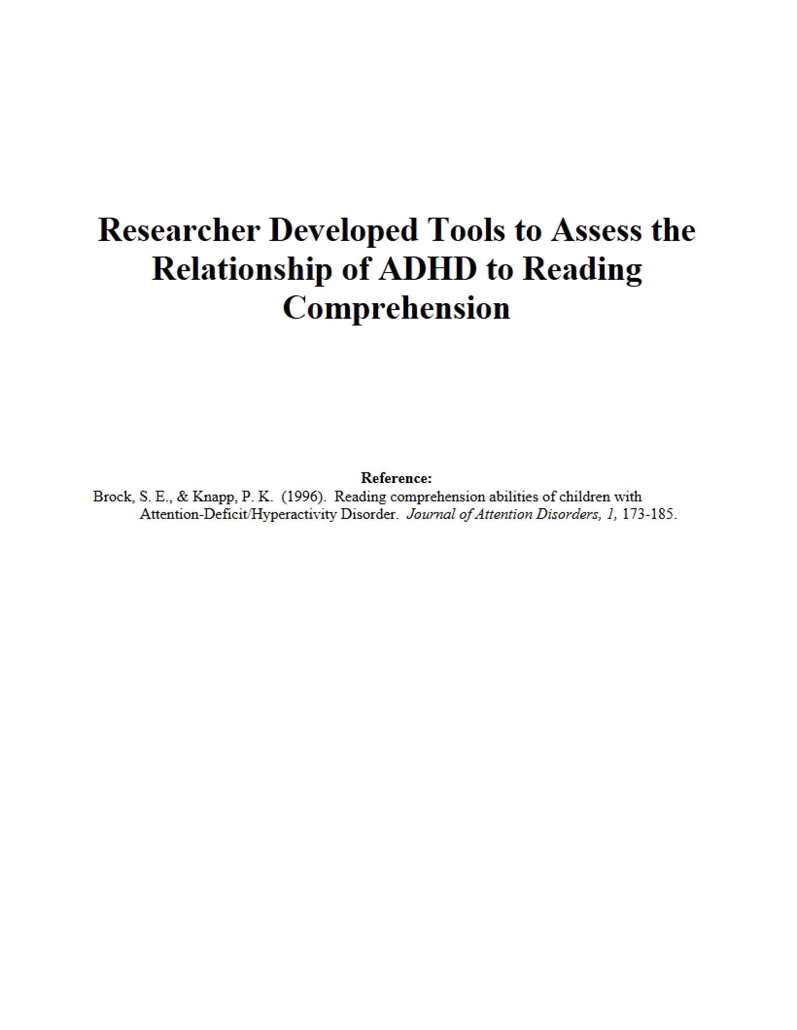 Reading Comprehension and ADHD