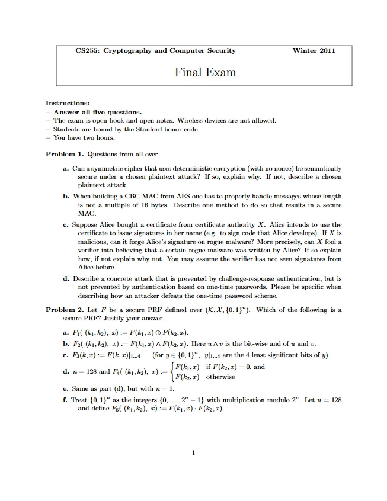 Cryptography Final Exam