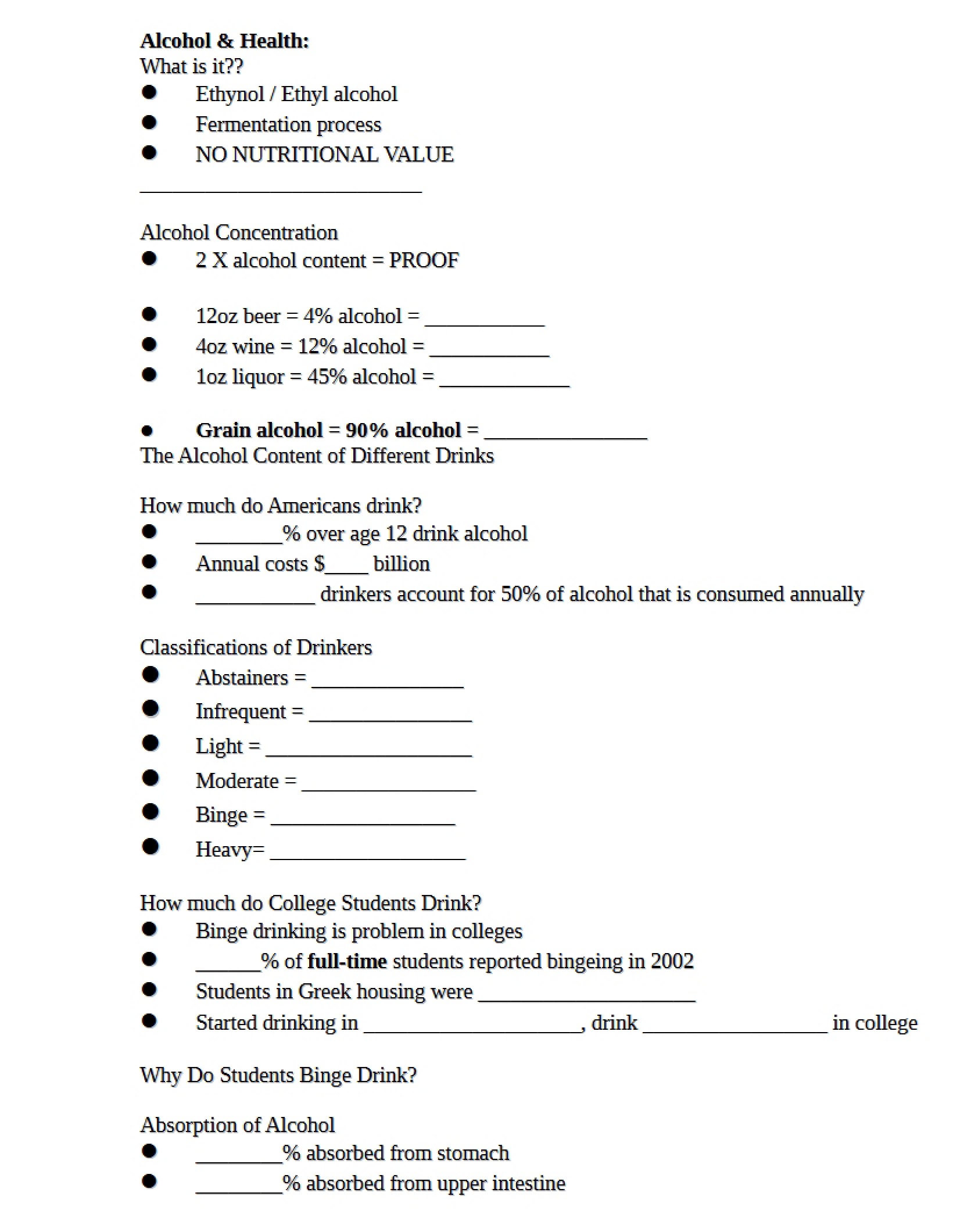 Notes on Alcohol