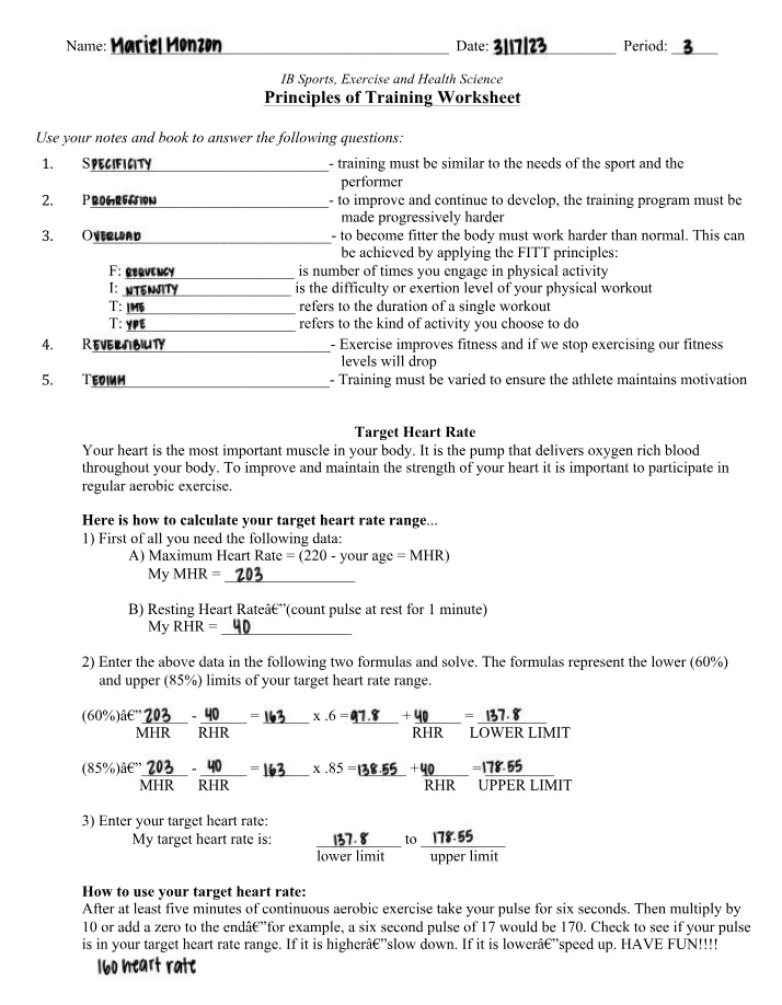 Worksheet on Principles of Training