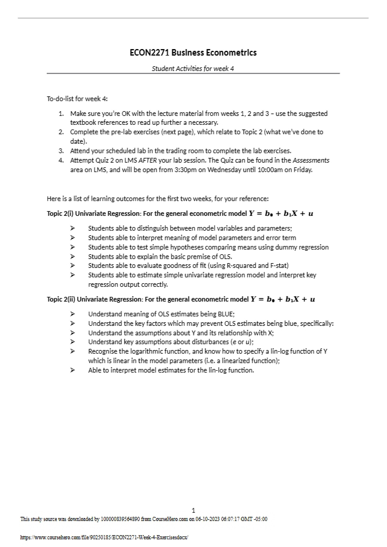 Fourth Week Student Activities