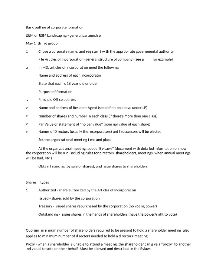 Corporate Formation Steps - Basic Outline