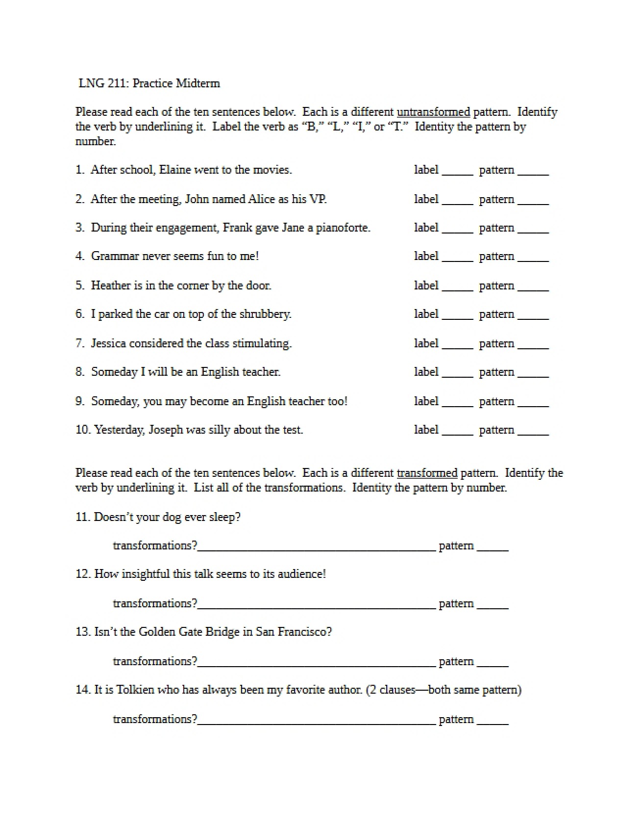 LNG 211 Practice Midterm