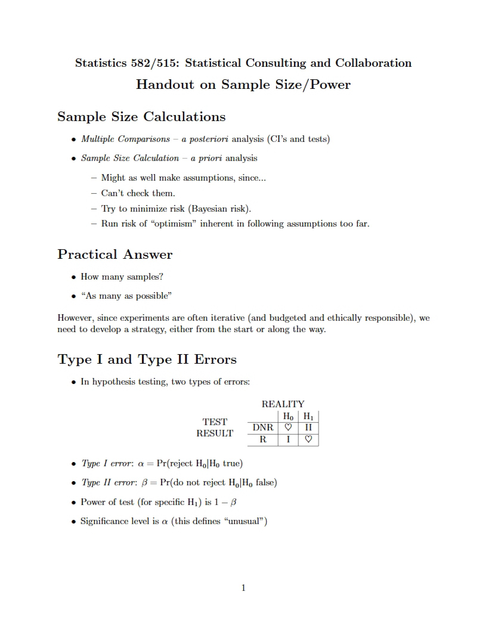 Calculations for Sample Size