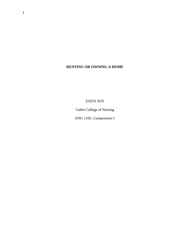 Essay Outline - Renting vs. Owning a Home