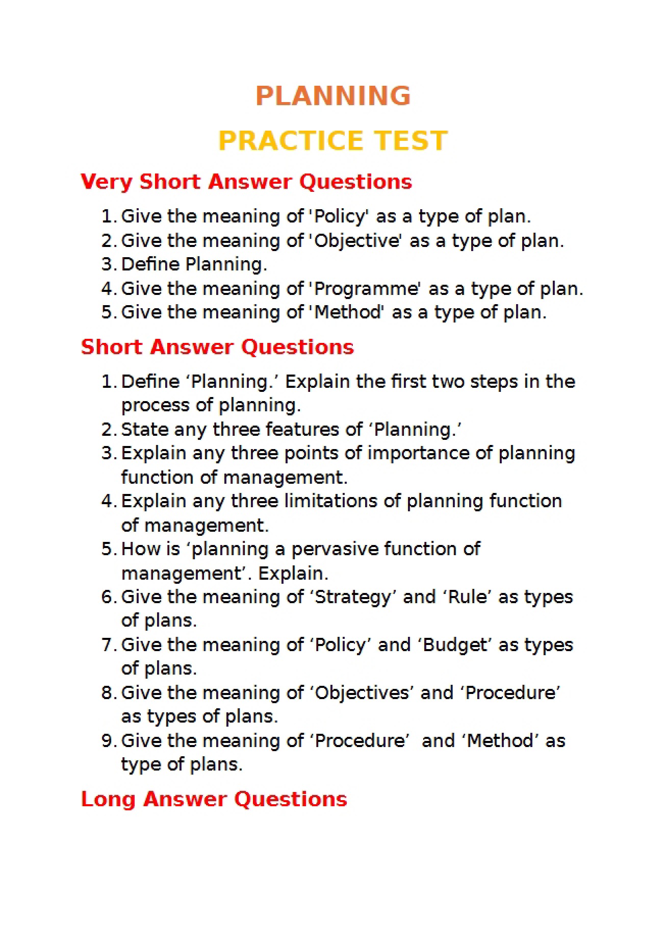 Planning Practice Examination