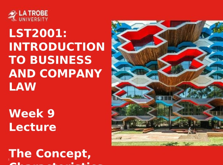 Introduction to Business and Company Law - Week 9 Lecture Slides