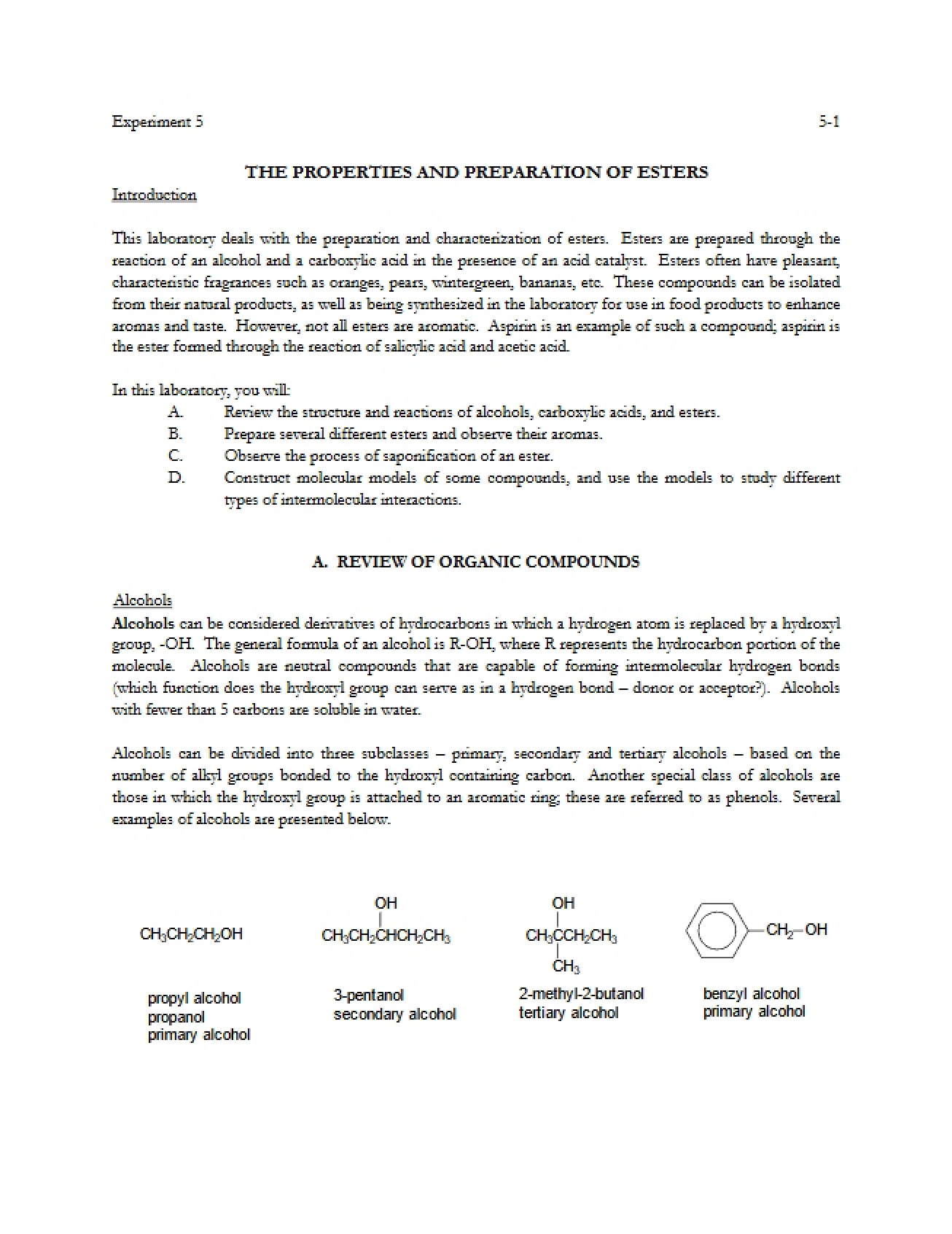 Esters Preparation and Properties