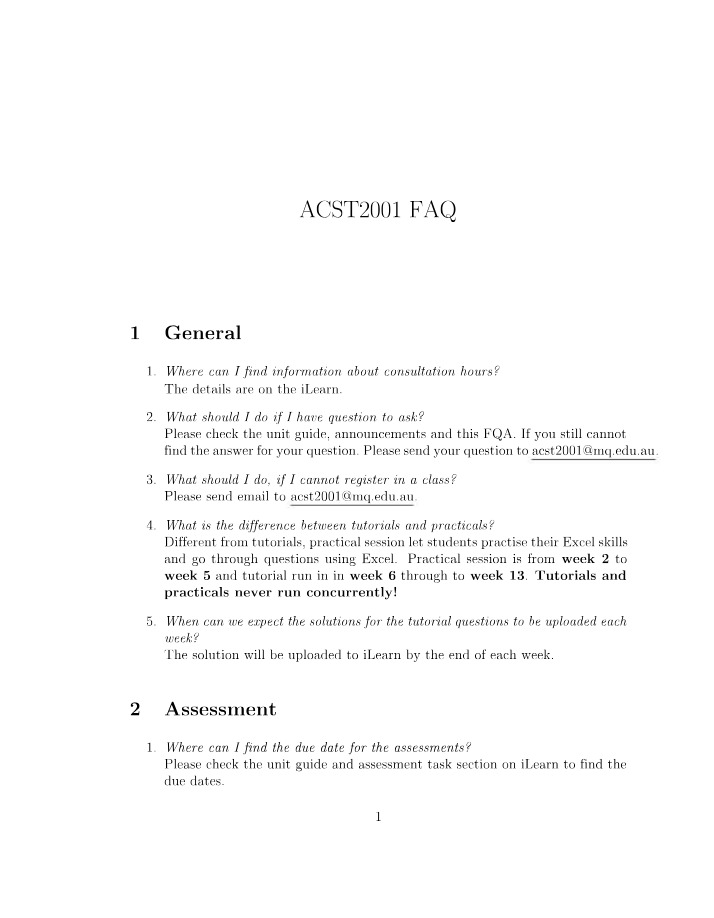 Frequently Asked Questions - ACST2001