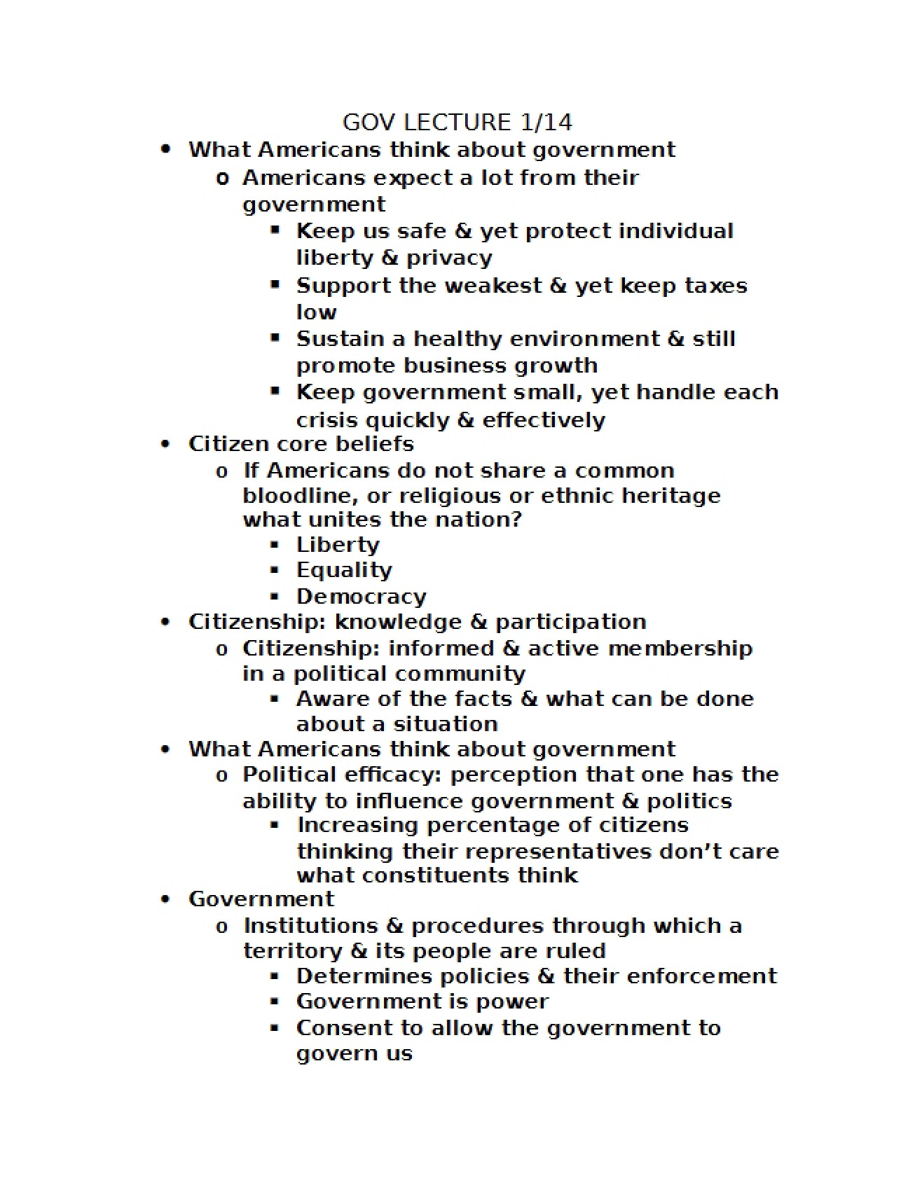 First Lecture on American National Government