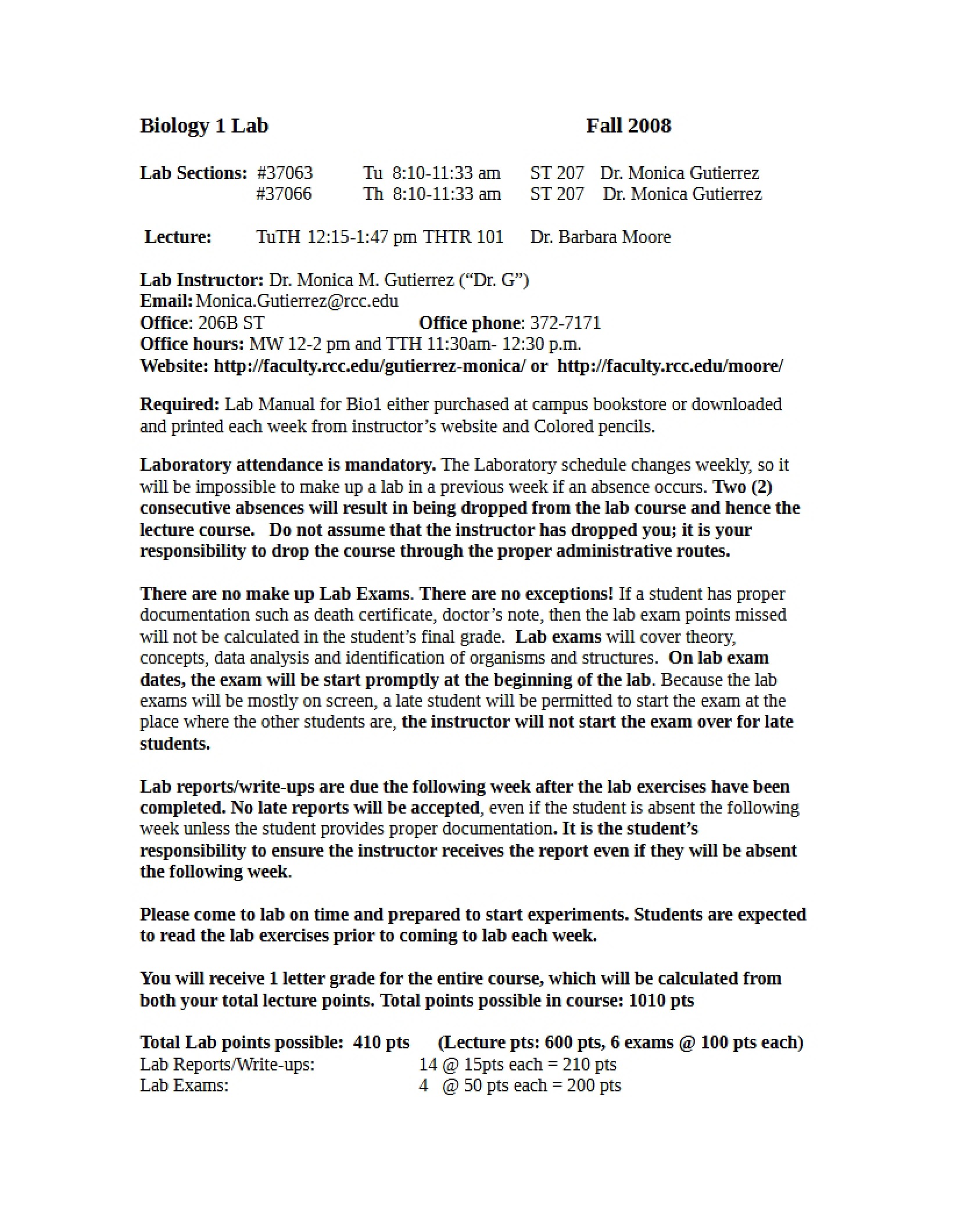 Biology 1 Course Syllabus