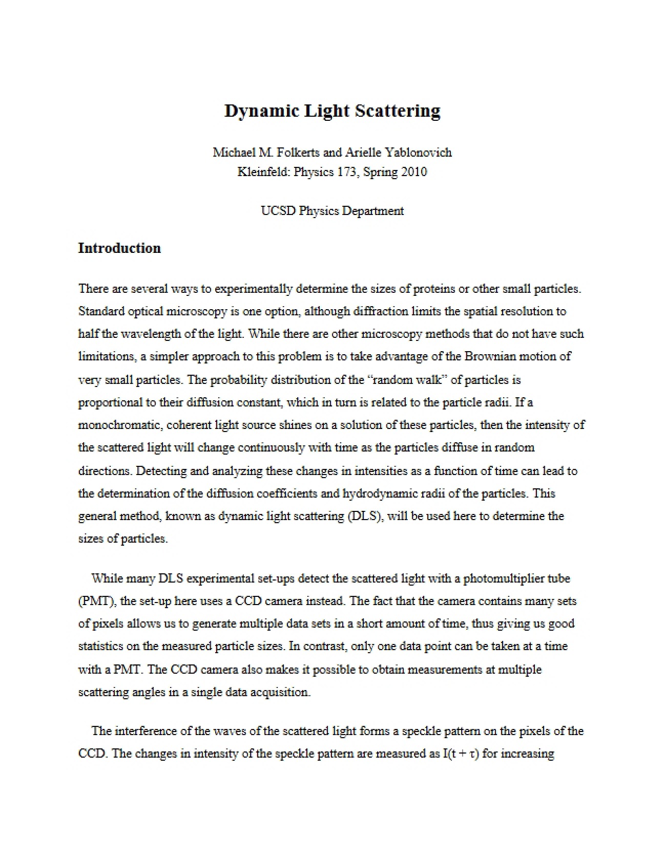 Principles of Light Scattering Dynamics