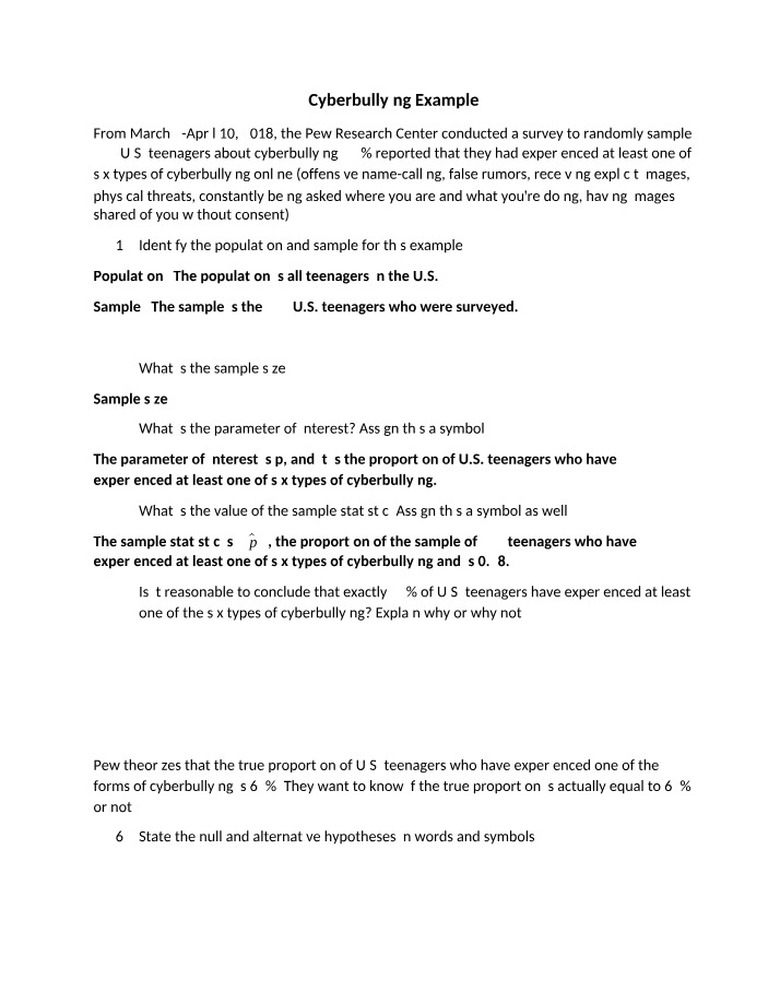 STAT 218 - Cyberbullying Example