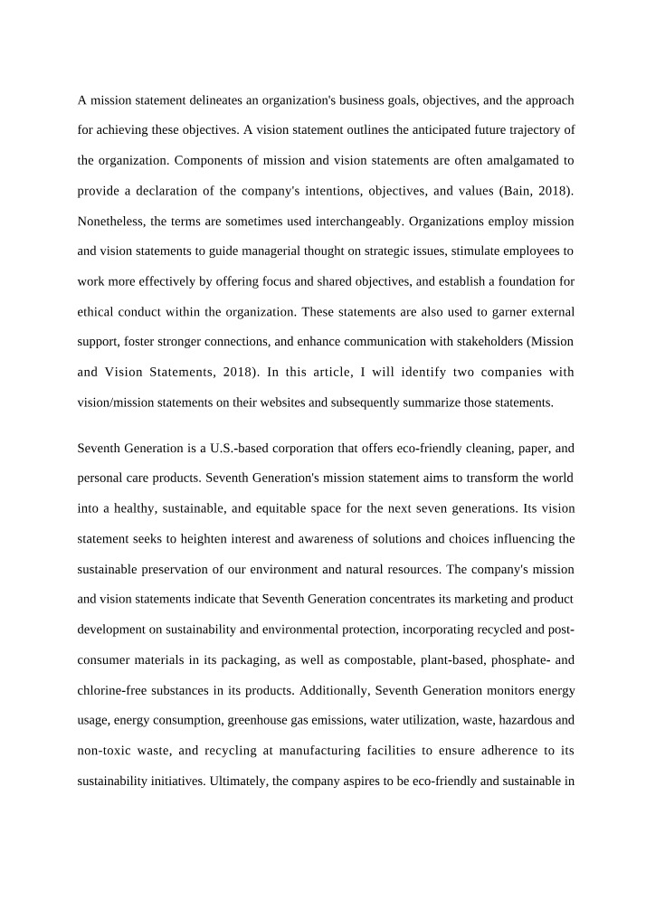 Seventh Generation and Smoothie King - Mission and Vision Statements Analysis