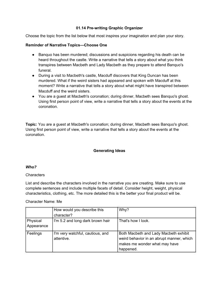 Pre-writing Graphic Organizer 01.14