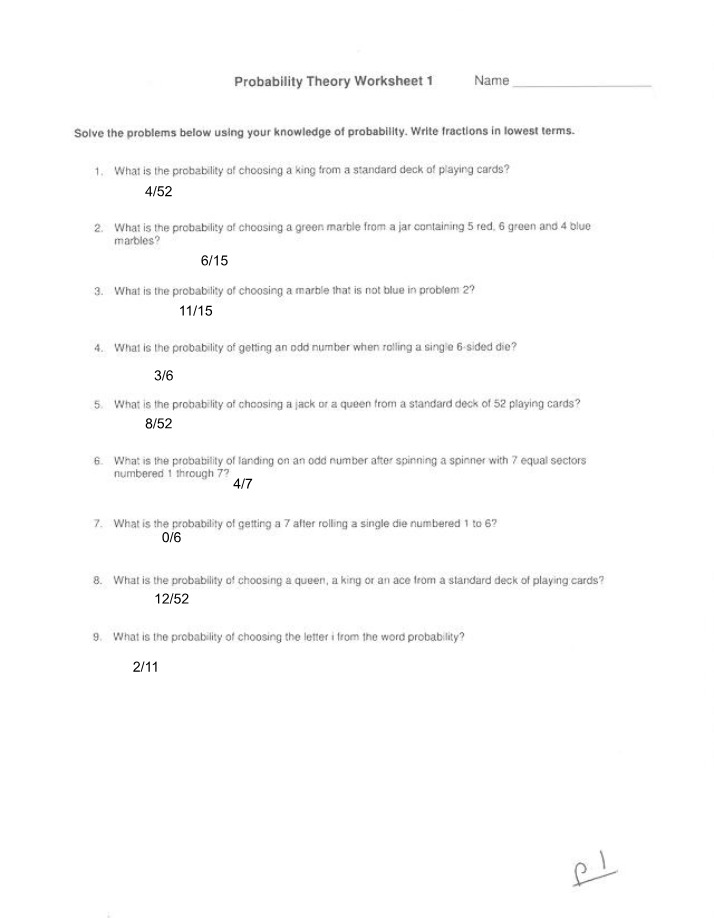 Solving Problems and Calculating - Probability Theory Worksheet 1