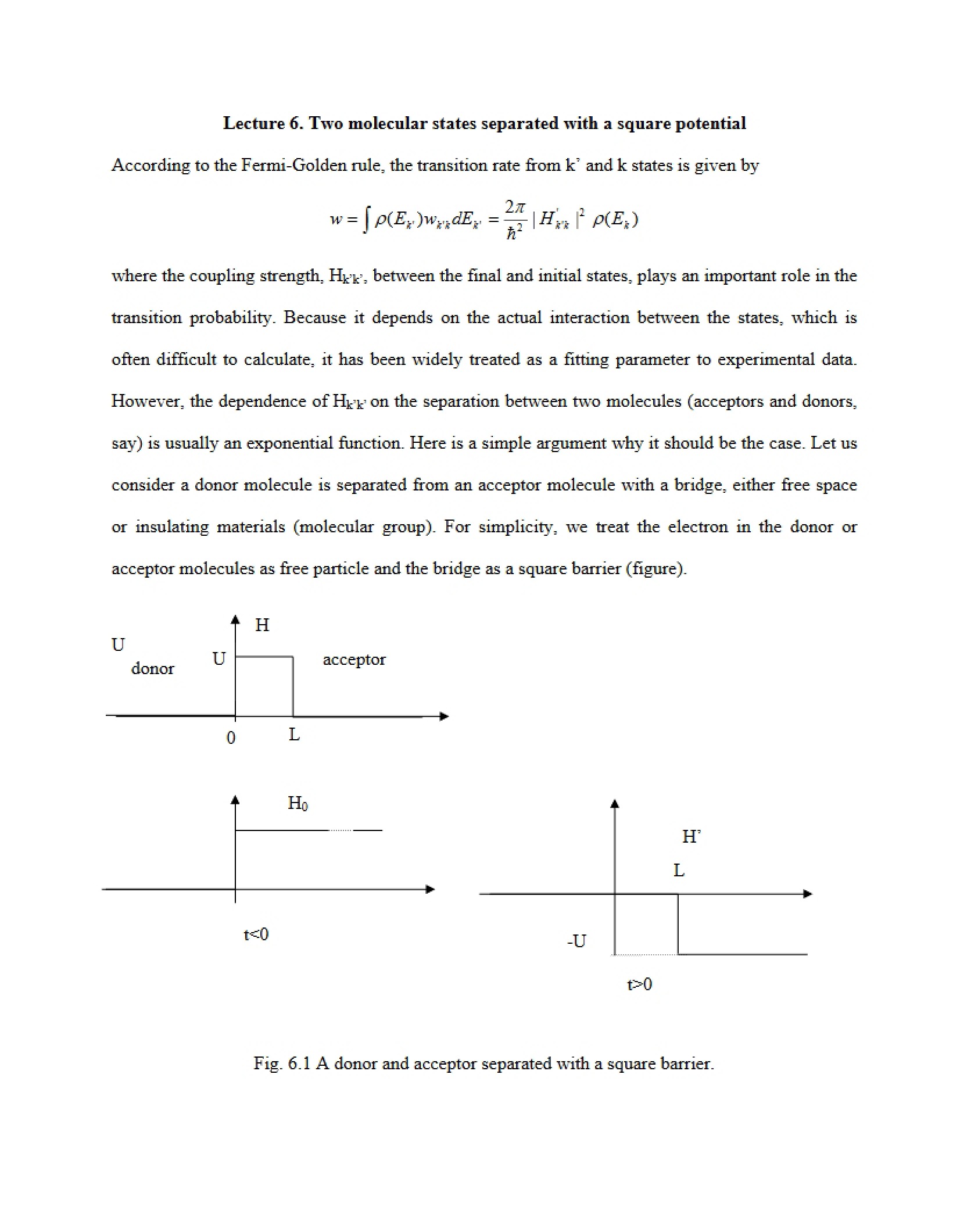 Square Potential Separating Two Molecular States (Lecture 6)
