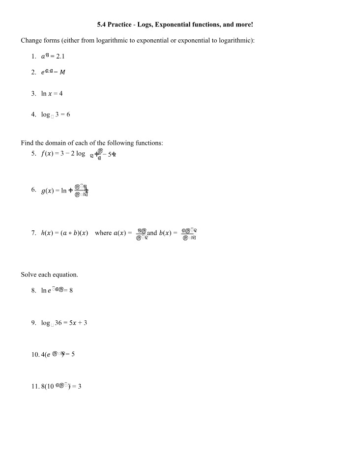 Logs and Exponential Functions - Practice and Solutions