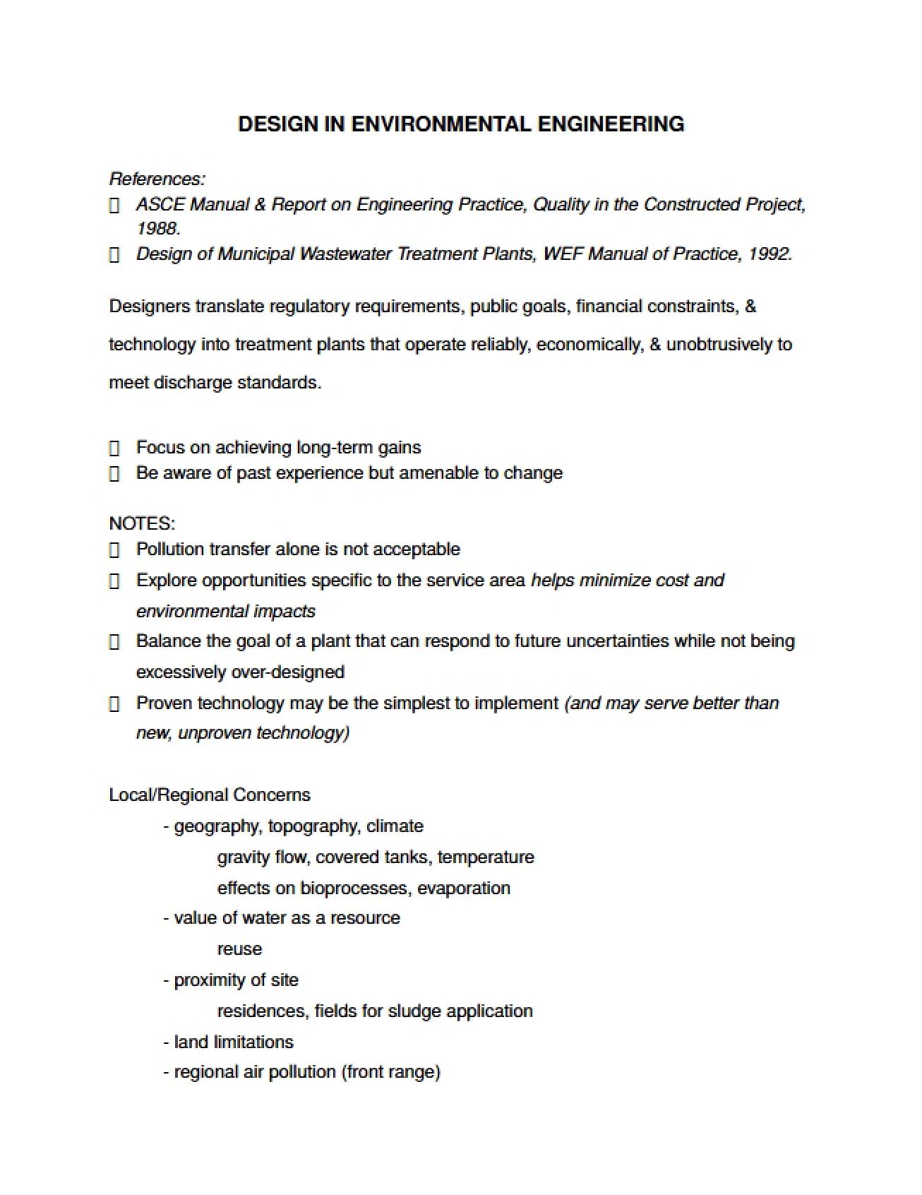 Introduction to Design in Environmental Engineering