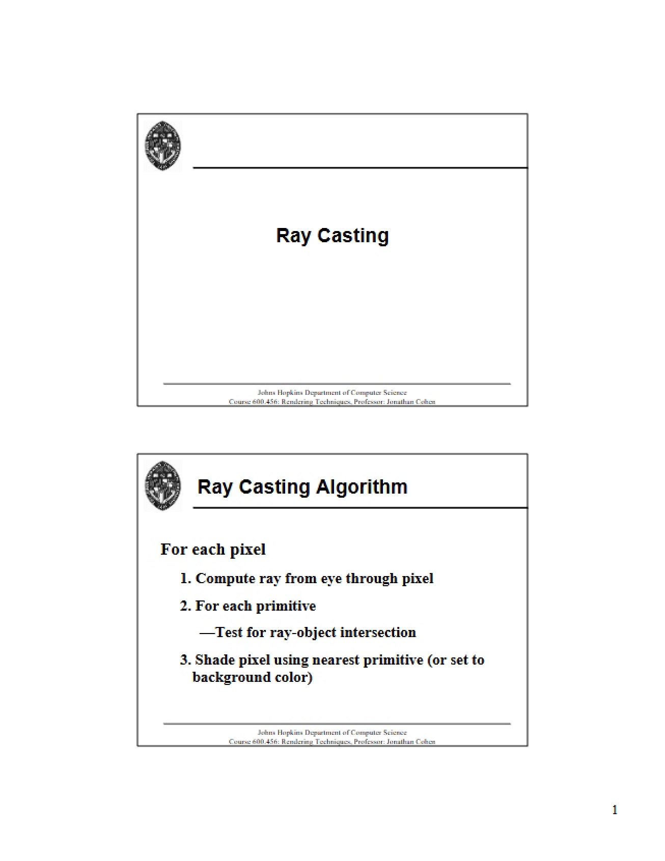 Techniques for Ray Casting
