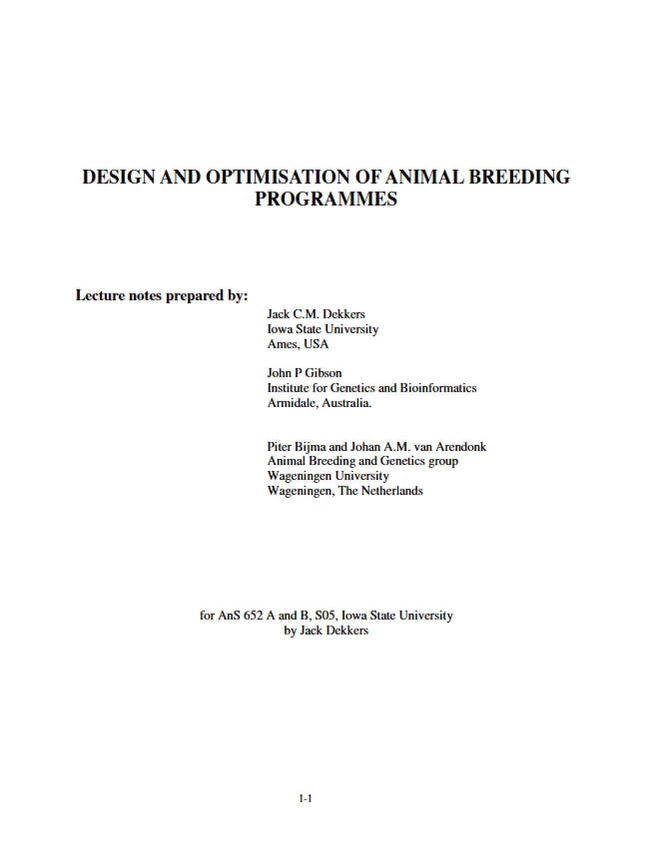 First Chapter on Animal Breeding Strategies