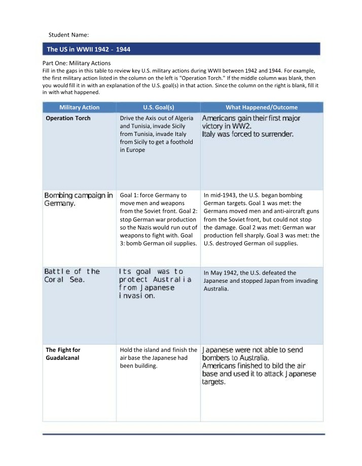 WWII US Military and Diplomatic Actions (1942-1944)