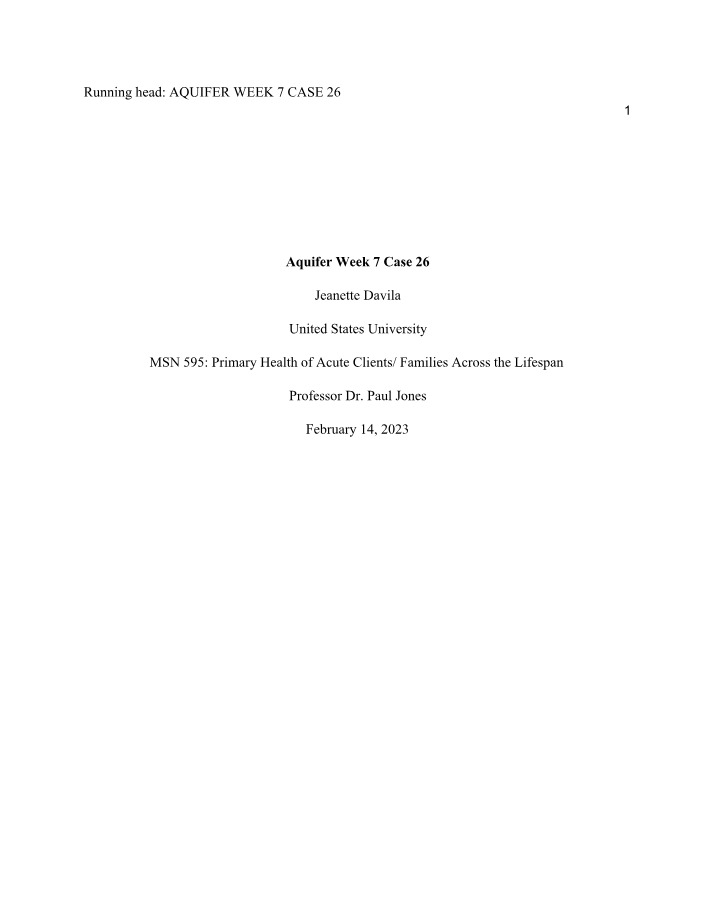 Aquifer Worksheet - Week 7 Case 26