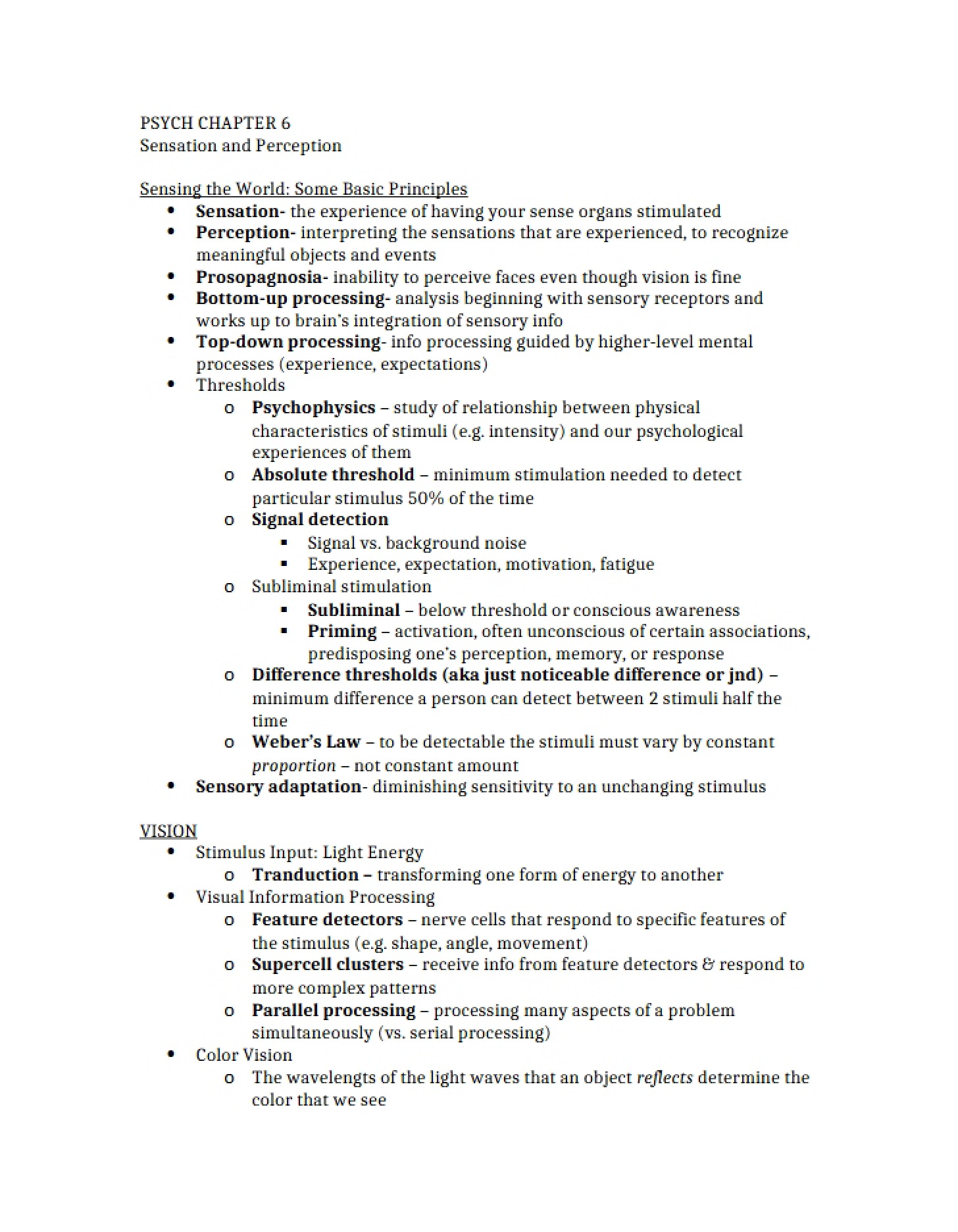 Overview of Sensation and Perception