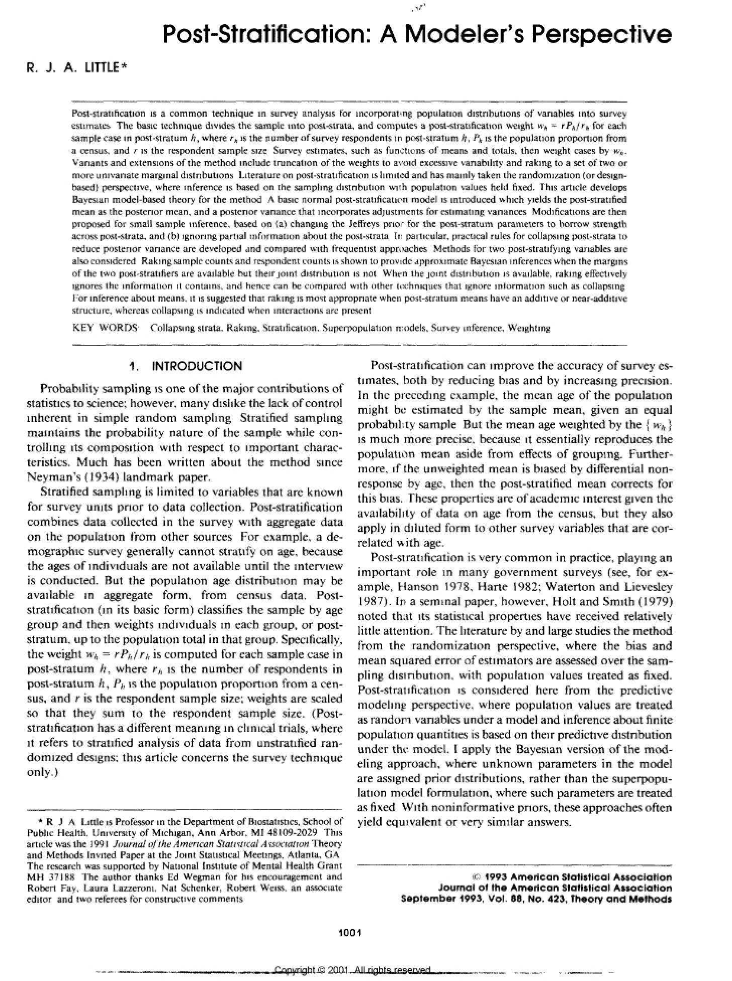 Post-Stratification Notes