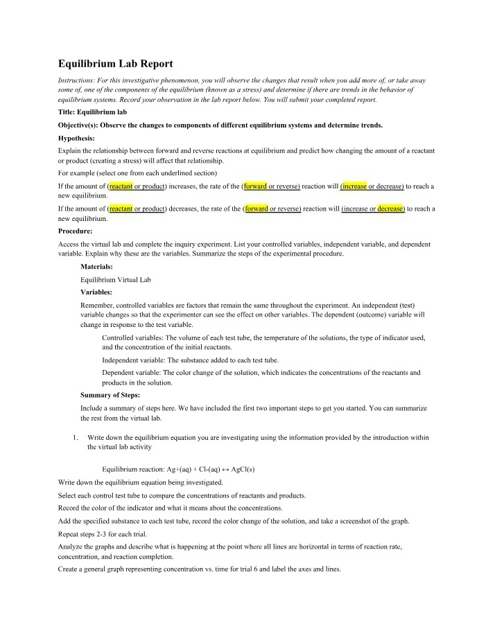 Lab Report on Equilibrium