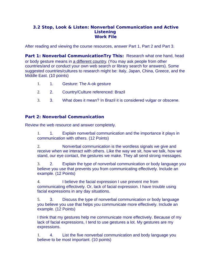 Nonverbal Communication and Active Listening Work File