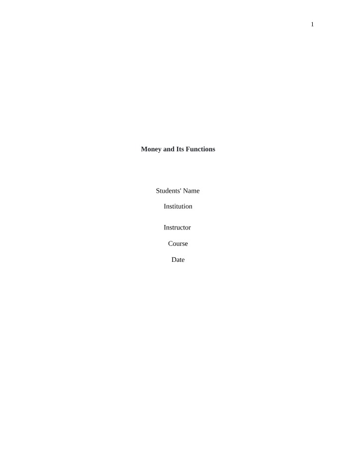 Functions of Money