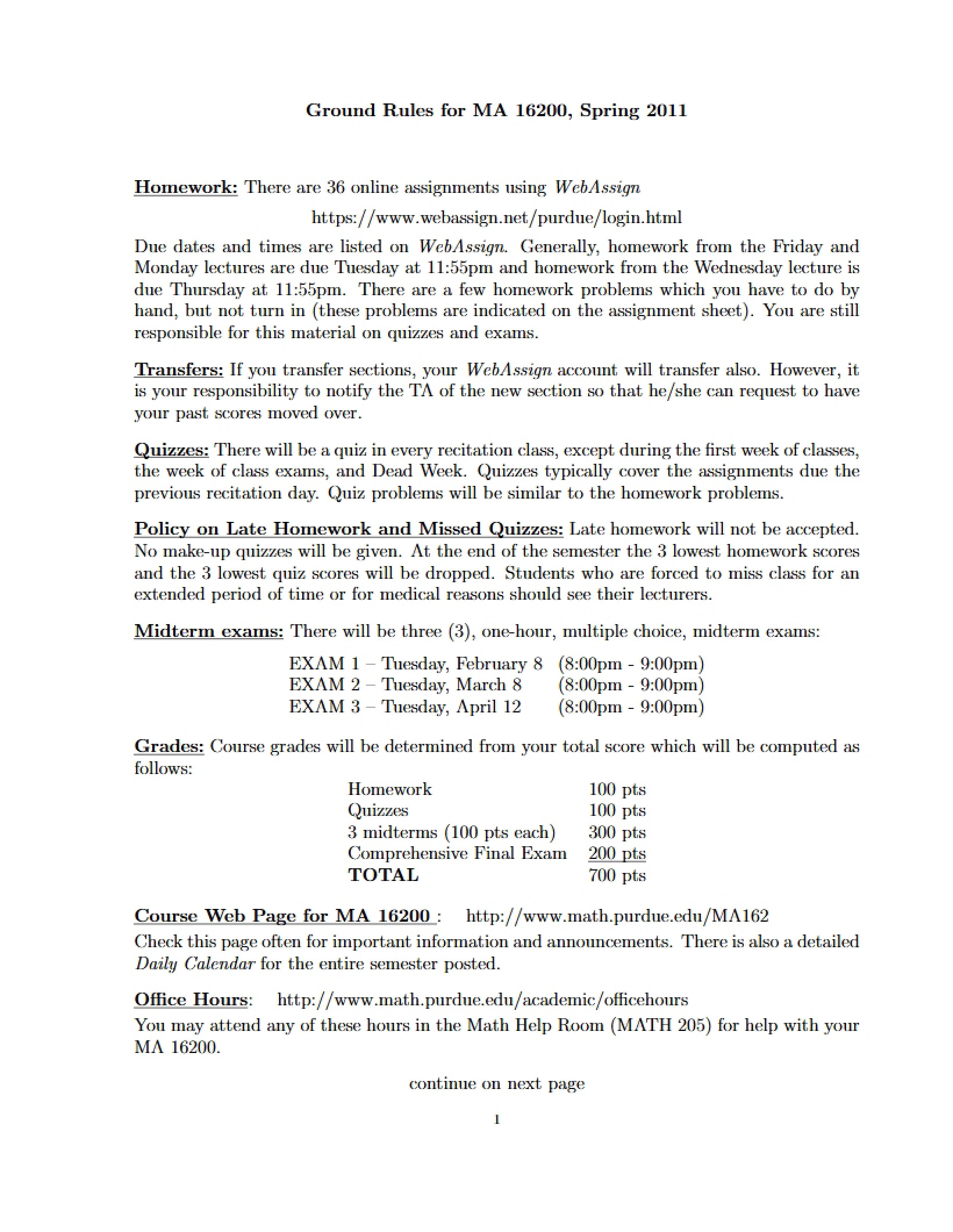 Rules for Calculus II
