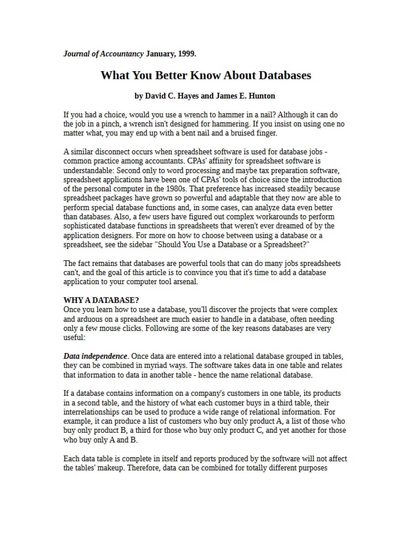 Essential Knowledge Regarding Databases