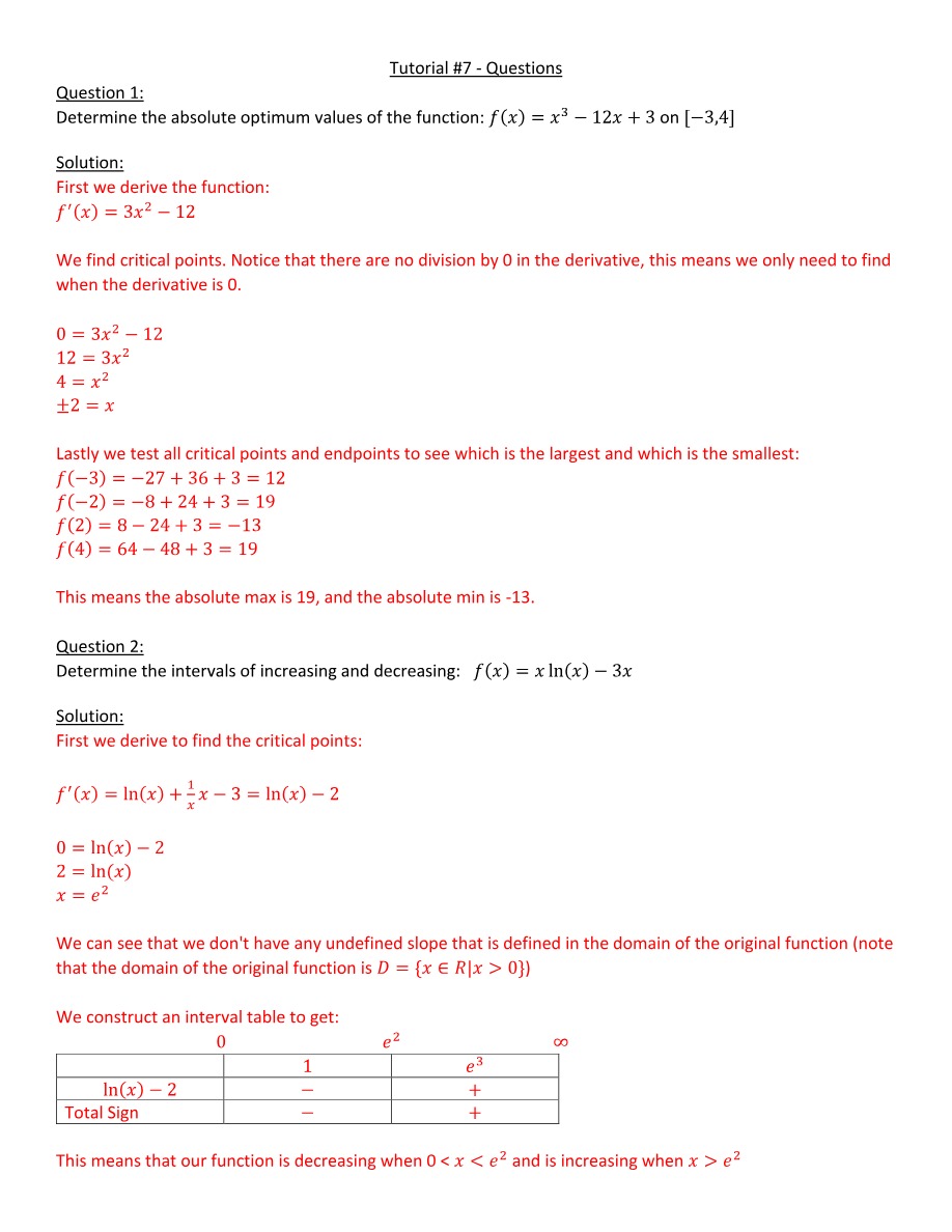 Curve Sketching and Optimization Problems Tutorial