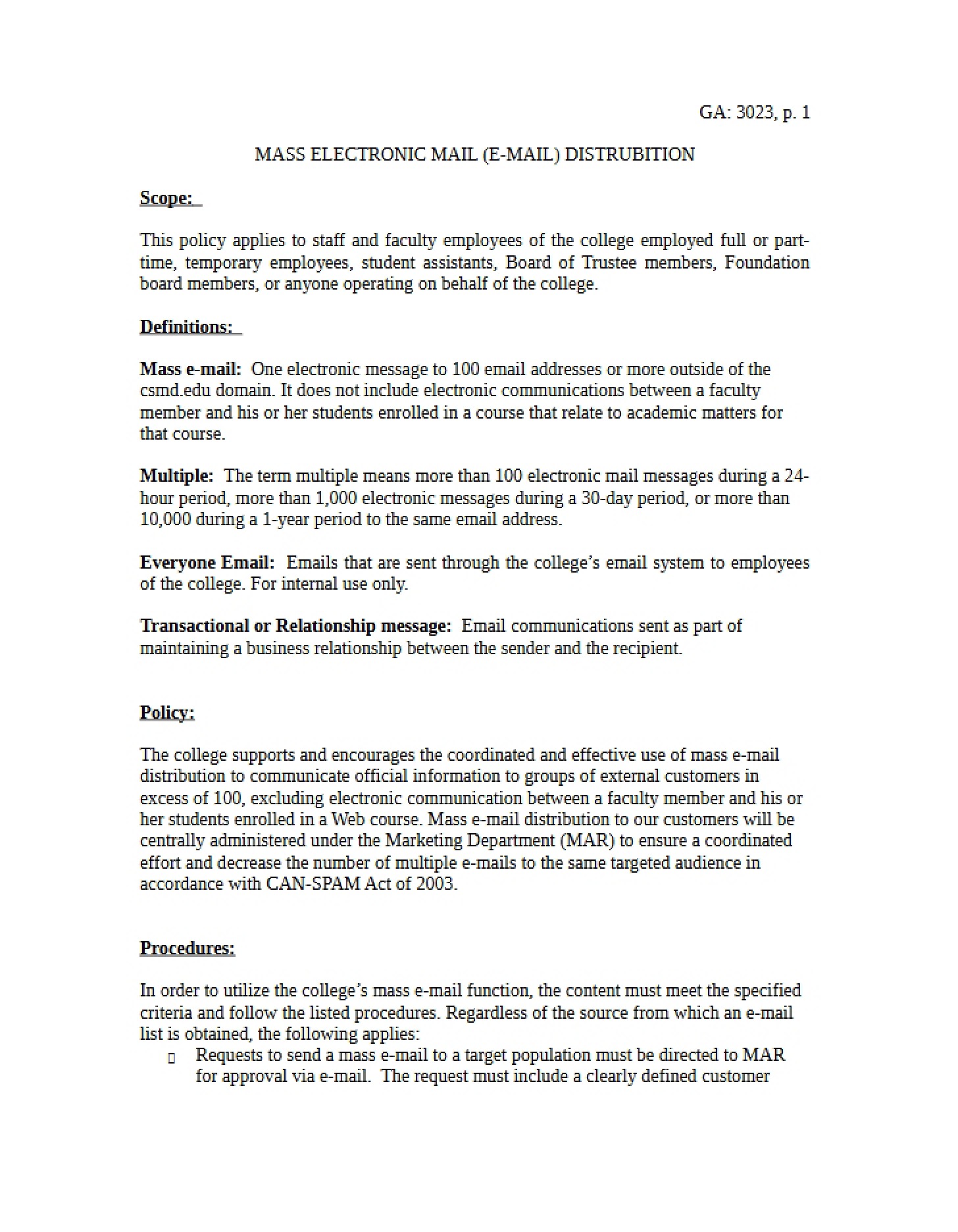 Distribution of Mass Email