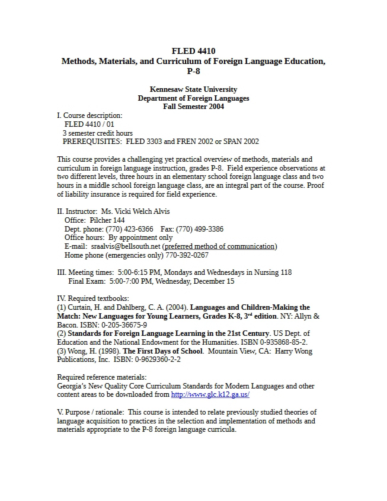 Curriculum, Methods, and Management P-8 FL Education Syllabus