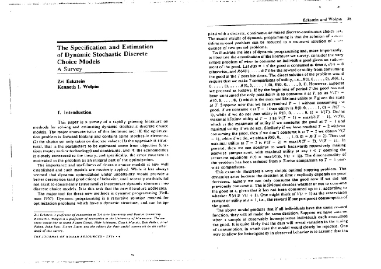 Analysis of Eckstein-Wolpin (1989)