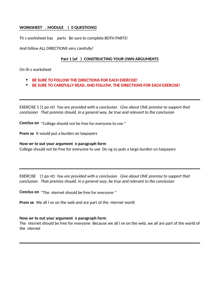 Worksheet 2 - Constructing Arguments on College Tuition and the Internet