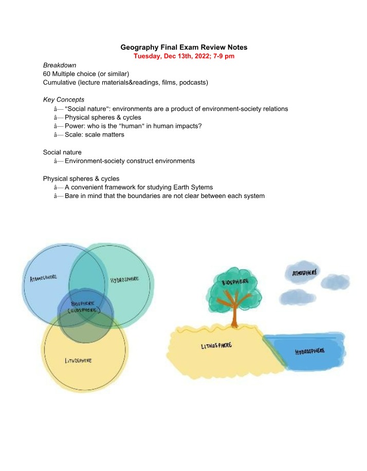 Review Notes for Geography Final Exam