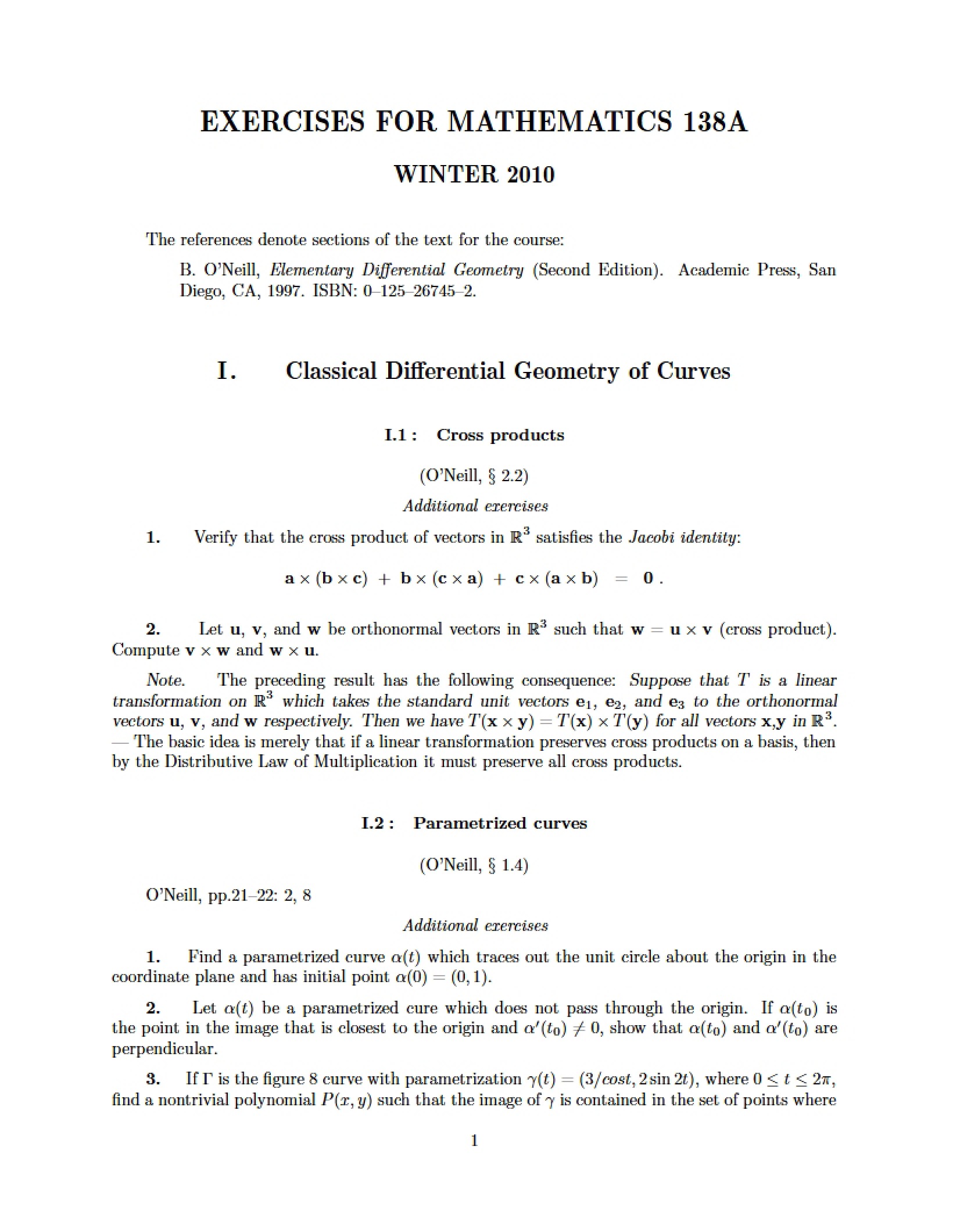 Exercises for Math 2010