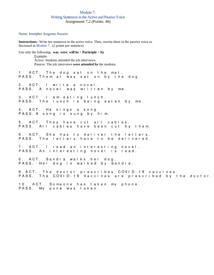 Active and Passive Voice Sentences - Assignment 7.2