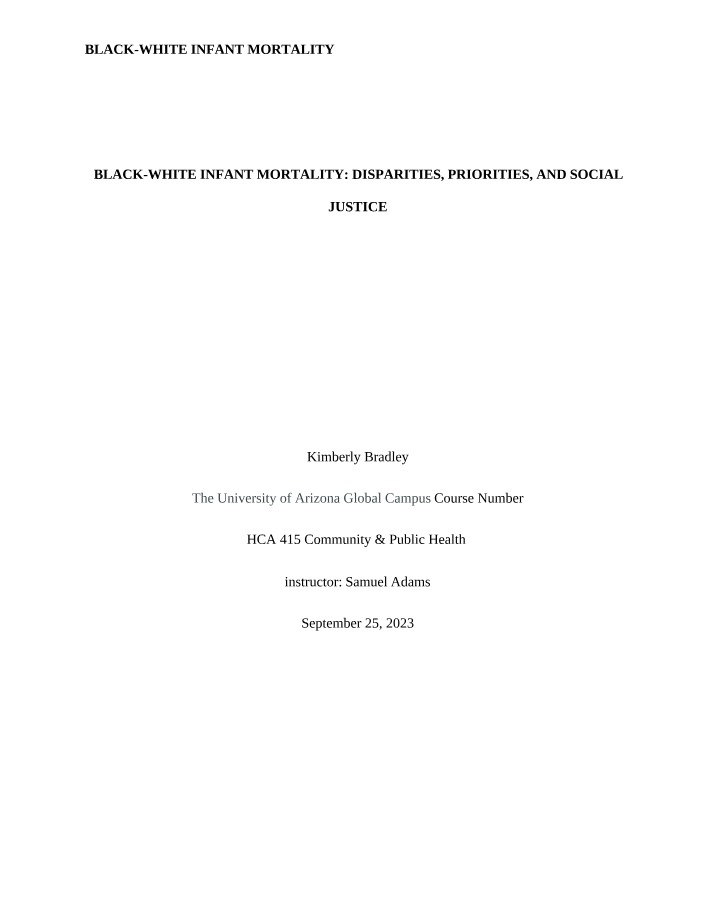 Addressing Ethical Disparities in Black-White Infant Mortality