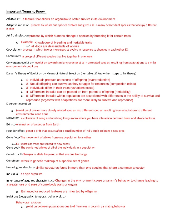 Spring Semester Exam Review for Biology
