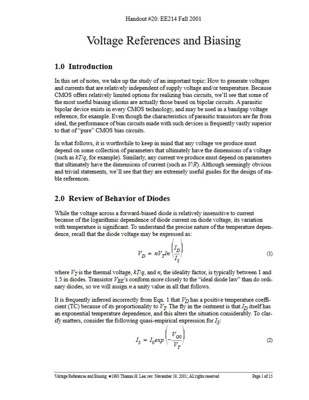Introduction to the Principles of Voltage References and Biasing